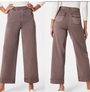 Spanx Stretch Twill Cropped Pants Wide Leg Smoke Brown Elastic Waist Size Small